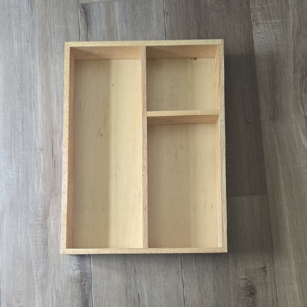 Wooden Multi‑Compartment Organizer Tray – Natural Finish